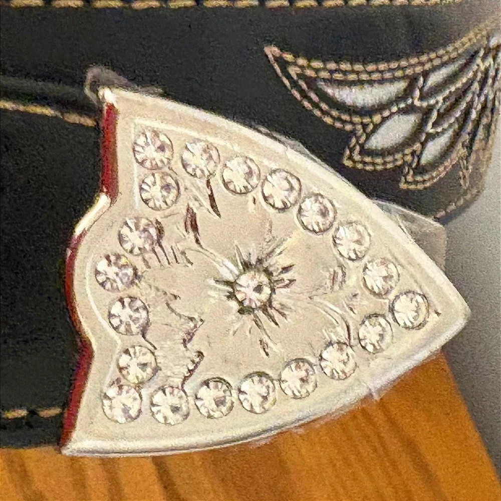 Nocona Belt Co Womens‎ Black Rhinestone Angel Wing Cross Western Belt N3490801 L